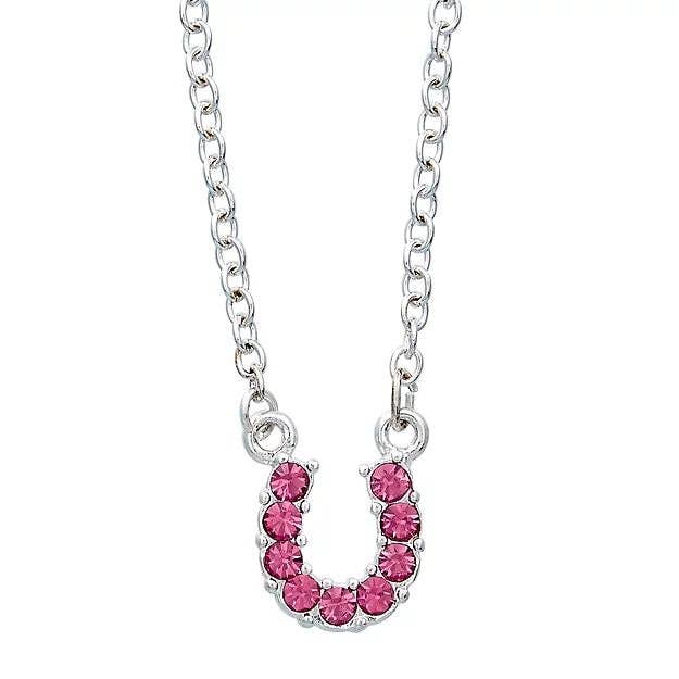 AWST Aqua Rhinestone Horseshoe Necklace-Horse Head Gift Box