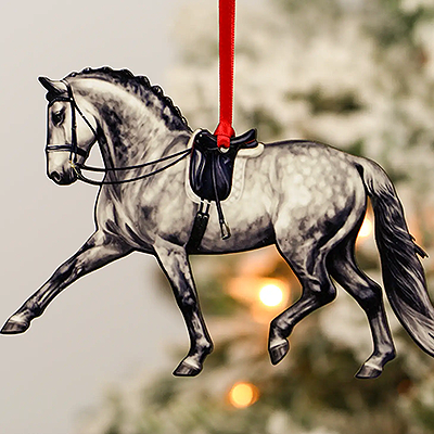 Classy Equine Ornaments - Dapple Gray Extended Trot