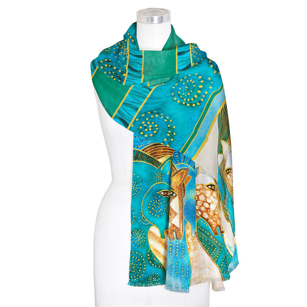 Fine Art Silk Blend Shawl Laurel Burch Sky Mares Horses