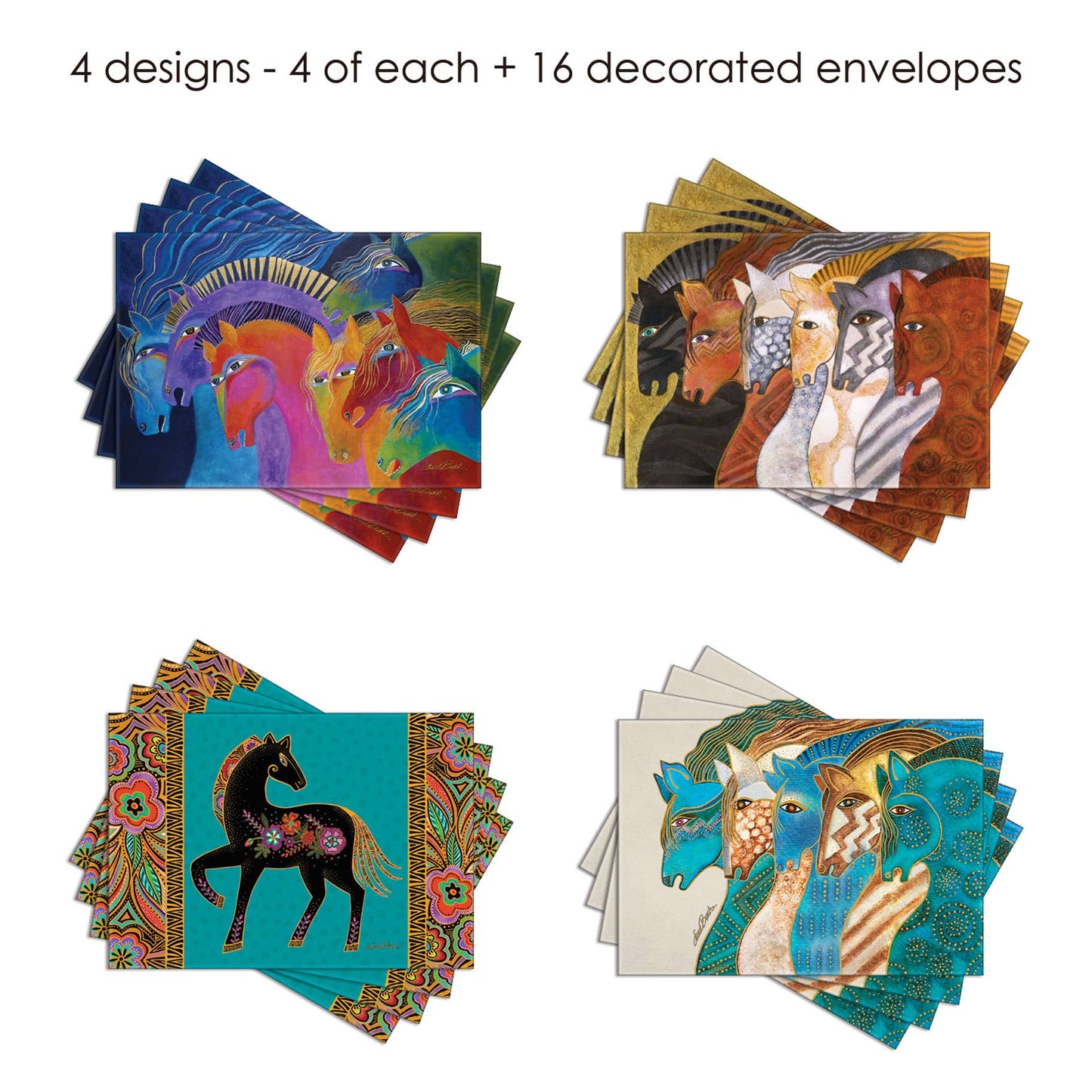 Notecards - Laurel Burch Horses - Box 16 Cards & Envelopes