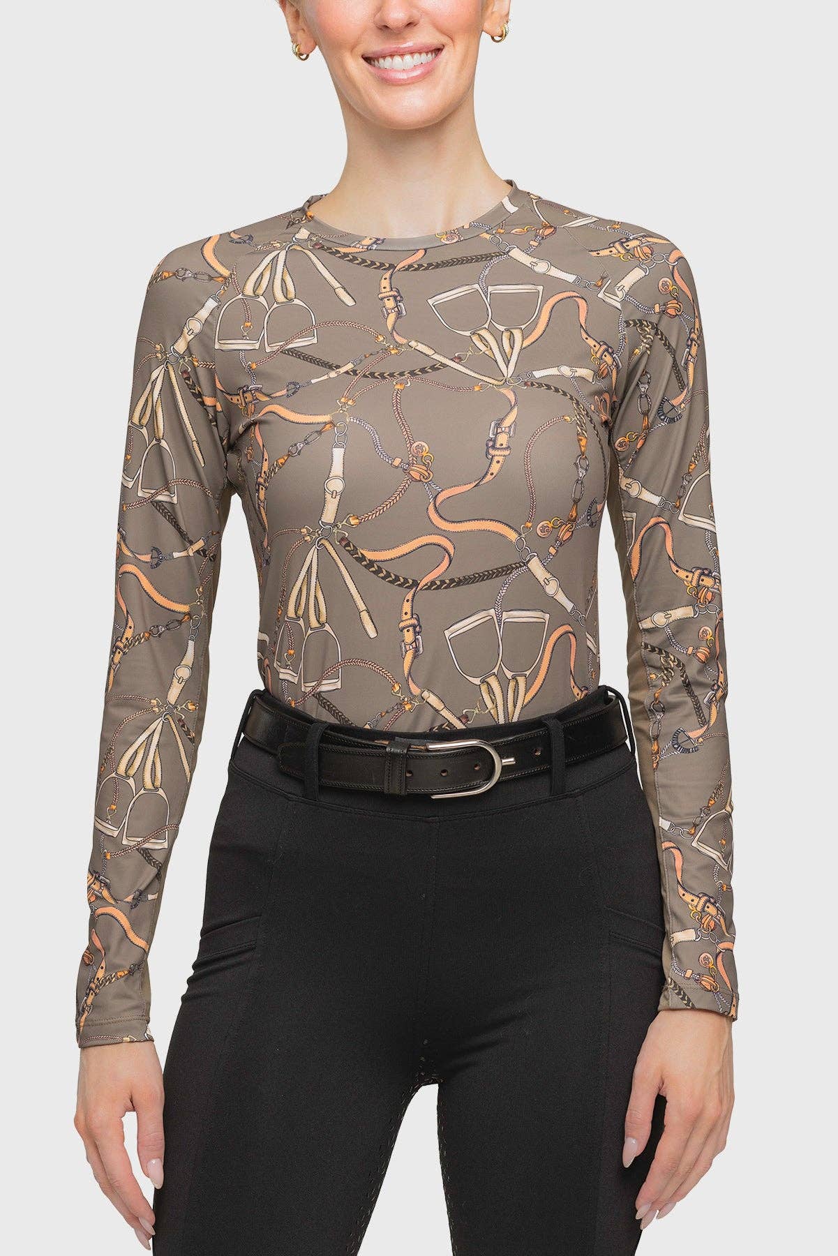 Long Sleeve Taupe Belts Crewneck