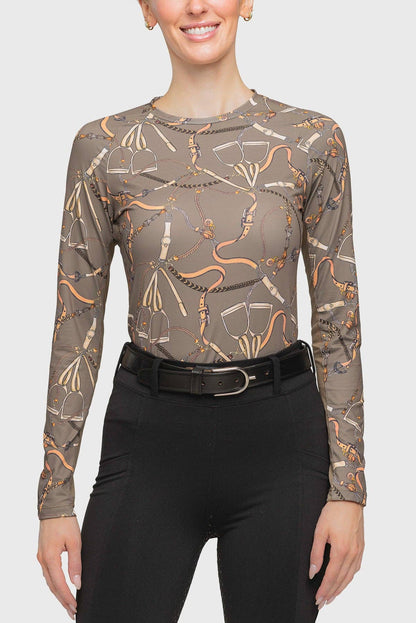 Long Sleeve Taupe Belts Crewneck