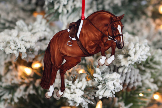 Equestrian Hunter Horse Ornament - Chestnut Jumping Horse