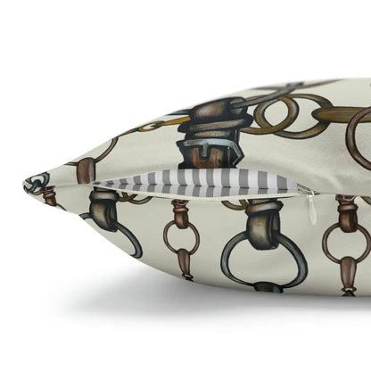 Double Sided Ivory Equestrian Bit Pattern Pillow Case