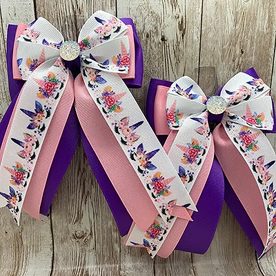 Benny Bows Horse Show Bows - Fantasy Unicorns on Pink & Purple