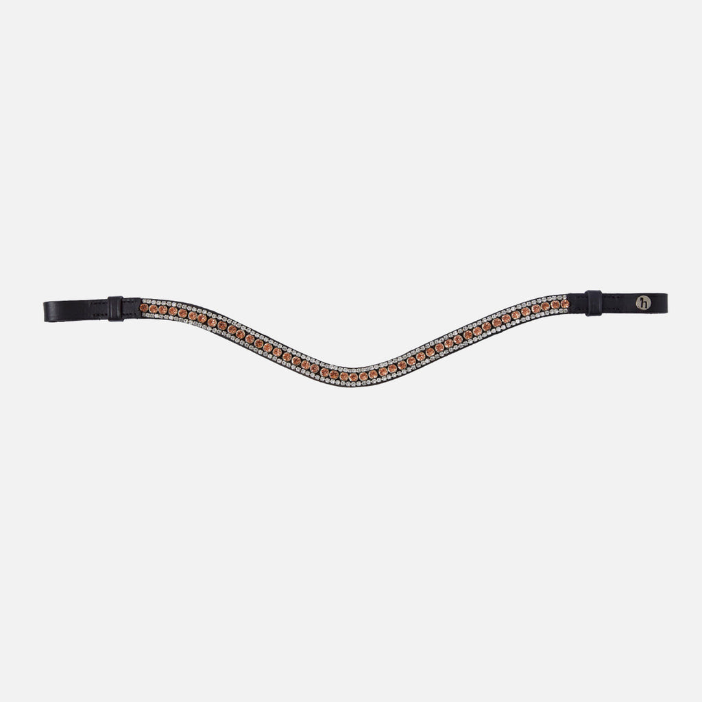 Horze Brackley V-Shaped Browband with Crystals - Black/Peach Amber Pink