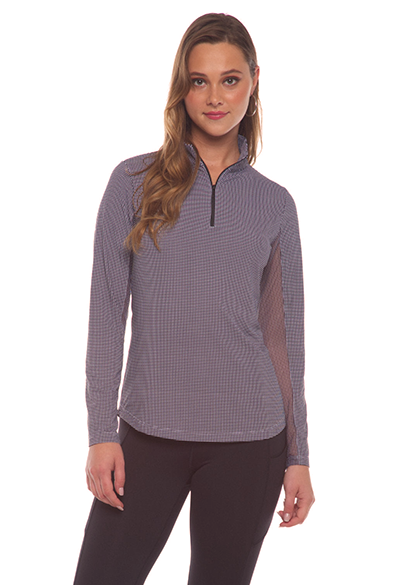 IBKUL Mini Check Long Sleeve Mock Neck Top  - Black/White