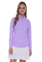 IBKUL Mini Check Long Sleeve Mock Neck Top - Lavender/White