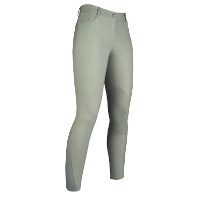 HKM Riding Breeches -Sunshine - Silicone Knee Patch - Grey Green