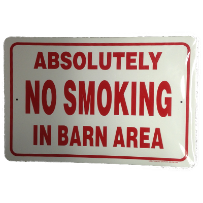 no smoking in barn area sign