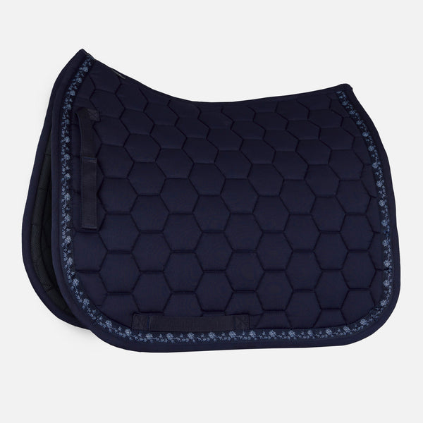 Horze Kaitlin Cooling Dressage Saddle Pad with Flower Piping - Peacoat Dark Blue