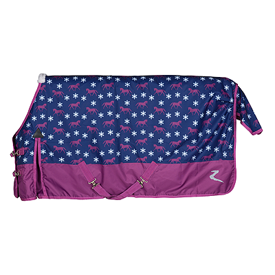 Horze Tucker Pony Medium Weight Turnout, 200g-Arty Purple/Blue PRINT dARK bLUE
