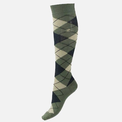 Horze Alana Checked Summer Socks - Beetle Khaki Green/Tuffet Beige