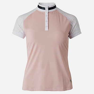 B Vertigo Lauren Womens Short Sleeved Show Shirt with Lace Sleeves - Pink Chalk