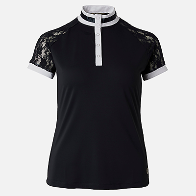 B Vertigo Lauren Womens Short Sleeved Show Shirt with Lace Sleeves - Dark Navy