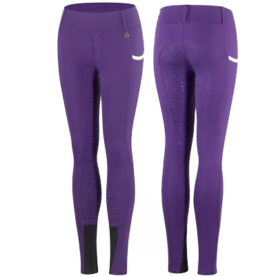 Horze Lucinda Kids High Waist Silicon Full Seat Tights - Gaudy Purple