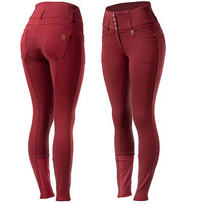 Horze Tara Women's High Waist Silicone Full Seat Breeches - Merlot