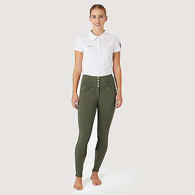 Horze Tara Womens High Waist Breeches Leather Full Seat - Beetle Khaki Green