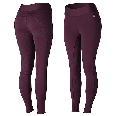 Horze Active Women's Silicone Full Seat Tights-Eggplant Burgundy