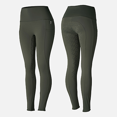 Horze Womens Gillian Silicone Full Seat Tights - Beetle Khaki Green