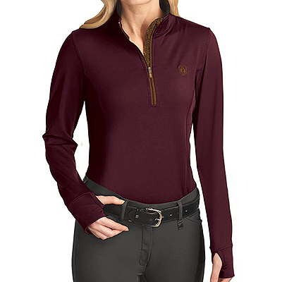 Romfh Aachen Ladies Long Sleeve Mock Zip Shirt - Burgundy Cinnamon