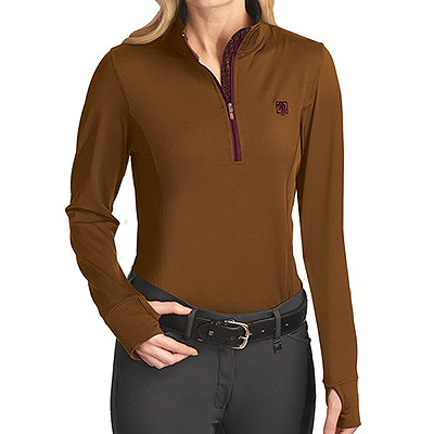 Romfh Aachen Ladies Long Sleeve Mock Zip Shirt - Cinnamon/Burgundy