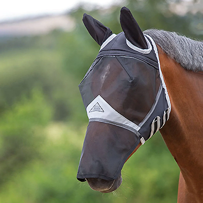 Shires Fine Mesh Fly Mask with Ears & Nose - Black