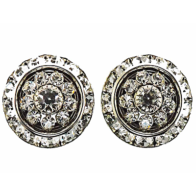 HER8305 LARGE RONDELL W/CRYSTAL STONES SHOW EARRING-IMITATION RHODIUM FINISH